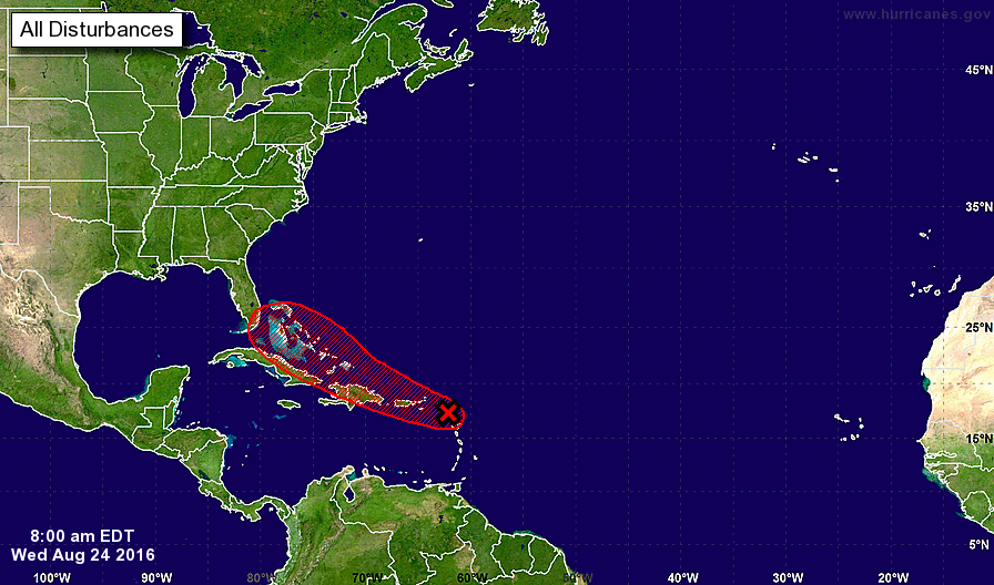 Hurricane Hermine (currently invest 99L) 2016 path, forecast track