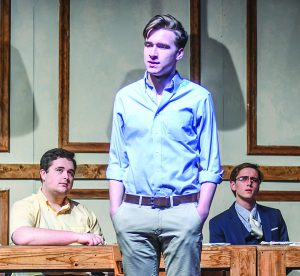 Oxford High students, from left, Erik Sahlein, Andrew Gardner, and Eli Abel rehearse "12 Angry Men", in Oxford, Miss. on Monday, February 13, 2017.