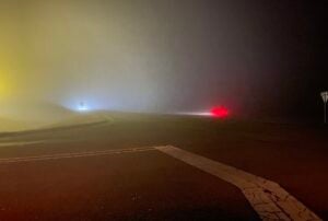 Dense fog is affecting visibility in Lafayette County. Even so, drivers are not slowing down or avoiding using high beams. (Photo by Jimmy Durham). 
