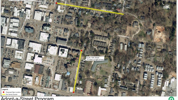 Ole Miss Pre Dental Society Adopt a Street in Oxford, MS map