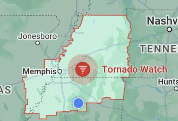 Tornado watch area in effecct until 7 p.m. Dec 9, 2023